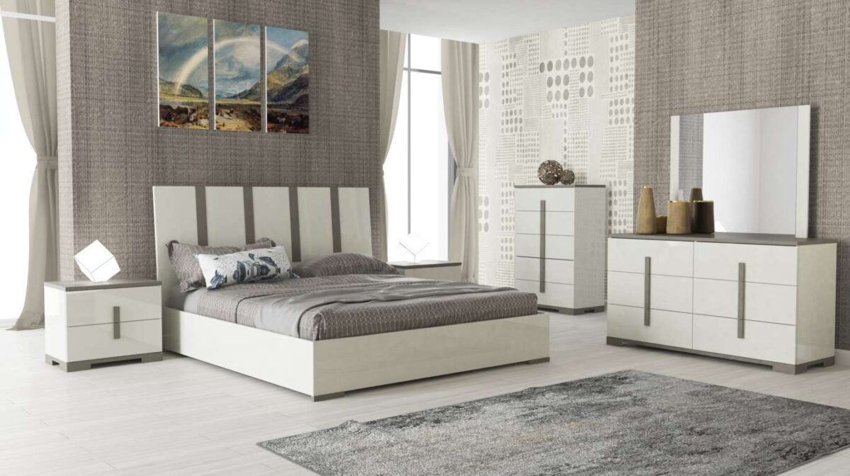 White PEARL Italian Bedroom Set Queen - D&S Mattress